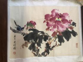 赵少昂弟子周伴娟花鸟（加拿大著名华人画家，早年求学于香港，后师从岭南派大师赵少昂，擅花鸟动物风光等国画）尺寸；48*36cm