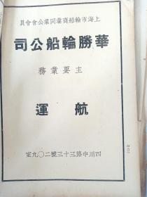 民国上海书刊广告插页（正反面一张纸）宁波帮余姚航运企业：中国煤球大王沈锦洲的华胜轮船公司，航运企业。军装工业同业公会会员单位，华升协记军装厂。民国时期军装生产旺盛！。上个世纪40年代广告