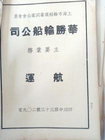 民国上海书刊广告插页（正反面一张纸）宁波帮余姚航运企业：中国煤球大王沈锦洲的华胜轮船公司，航运企业。军装工业同业公会会员单位，华升协记军装厂。民国时期军装生产旺盛！。上个世纪40年代广告。