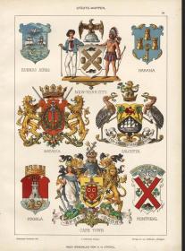 1908年德国石印版画 新艺术运动 装饰榜样纹章 城徽