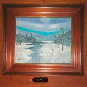 日本昭和时期著名画家荒船利雄1975年油画精品 尾濑长藏小屋 日本原装镜框，可直接上墙，带真笔保证书 收藏装饰礼品俱佳。