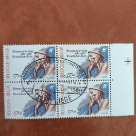 ox0110外国邮票 比利时1980年 列日选侯公园1000周年 雕塑 散票 3-2 盖销 四方联