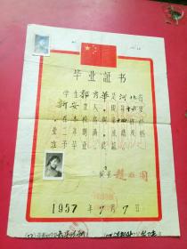 1957年毕业证书，张家口宣化镇财神庙街小学（附个人履历表，考生登汇表，职工调查表，体查表）