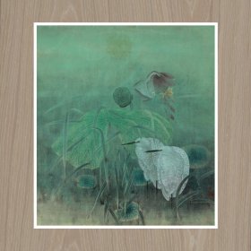 江宏伟 夏荷双鹭37x33cm 宣纸高清微喷装饰画芯 国画临摹鉴赏范例