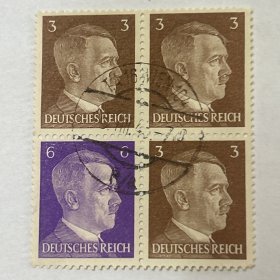 德三邮票，1943，二战人物，套印四方联一个，盖销票，无胶。