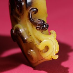 旧藏和田玉 龙凤呈祥黄玉把件