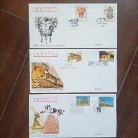 中国与外国联合发行邮票纪念封：PFN2005-5中国荷兰《水车与风车》 PFN2005-7中国加拿大《金钱豹与美洲狮》 PFN2006-2中国波兰《金银器》(8元/枚)