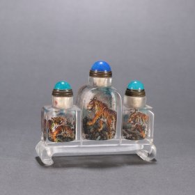 清 琉璃内画虎纹三连鼻烟壶