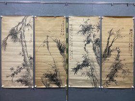 秦金石，清末民国时期画家四条屏软片《五君子图》