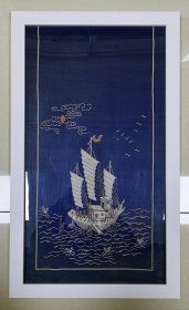民国云锦画精品：《一帆风顺》附赠《民国镶嵌瓷板画-湖光山色》