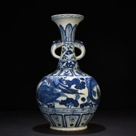 元青花鱼藻纹双耳瓶 50*30厘米