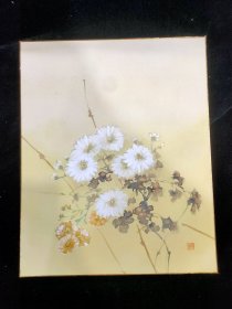 日本回流 :早期绢本手绘 花卉卡板画
