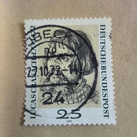 联邦德国邮票1972年 画家 雕塑家克拉纳赫诞生500周年 销 1全 邮戳随机
