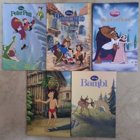 迪士尼英语小册子【小飞侠、木偶奇遇记、美女与野兽、森林王子、小鹿斑比】5本