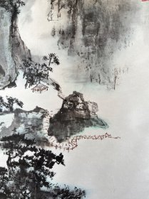 台湾省著名画家邢韵蓉女士参展山水作品：尺寸：139×73cm