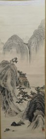 41 青绿山水 是山画 回流 品相好，轴头丢失 画芯42x119 轴画55x198