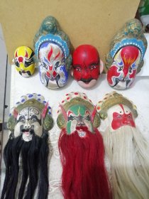 早期传统泥人 京剧脸谱 7个 手工制作，手工彩绘