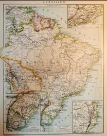 欧洲西洋回流清代出版版画古董老地图南美洲阿根廷智利巴西等区域彩色精美史料收藏装饰画原件30*24厘米 要哪个私聊一下就行
