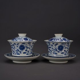 华胜堂青花缠枝华盖碗一对 规格 11*9cm