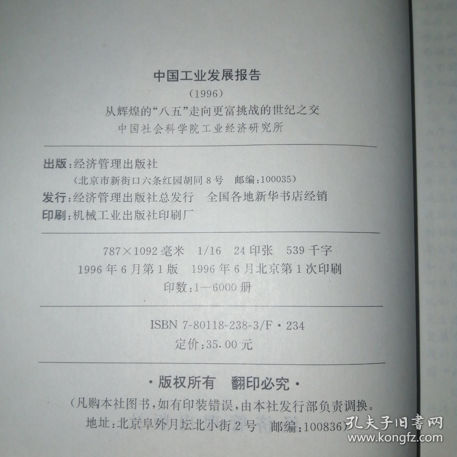 中国工业发展报告:从辉煌的“八五”走向更富挑战的世纪之交.1996