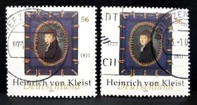 信19德国2002年邮票 剧作家小说家克莱斯特诞辰225周年 1全上品信销（随机发货）2015斯科特目录0.8美元