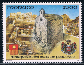 Monaco148摩纳哥1992圣卡德琳娜教堂雕刻版。1全 新 外国邮票