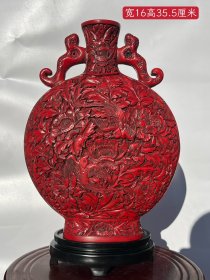 旧藏剔红漆器…花开富贵赏瓶，山西博物馆流出，品相完美，收藏精品！