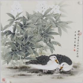 周午生花鸟，带合影
尺寸：68×68cm
宣纸未装裱