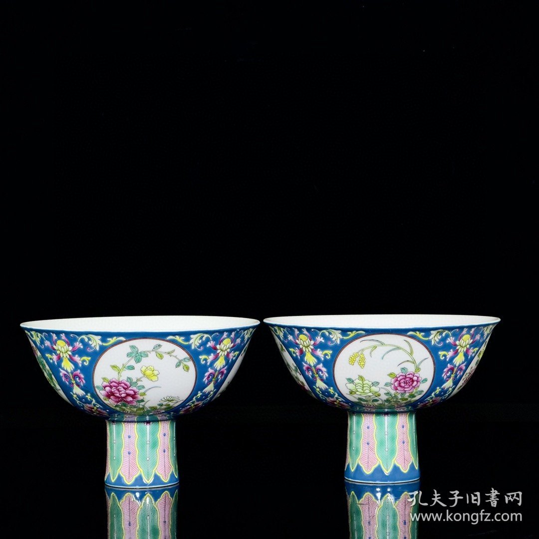 清雍正珐琅彩四季花卉纹高足碗 10/14.8厘米