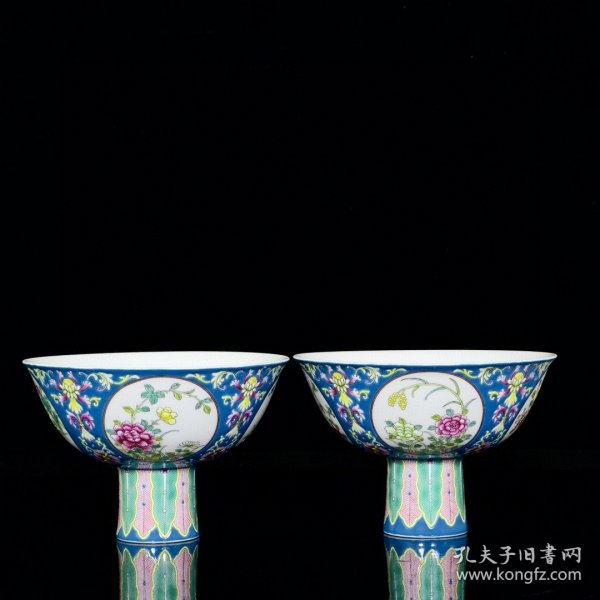 清雍正珐琅彩四季花卉纹高足碗 10/14.8厘米