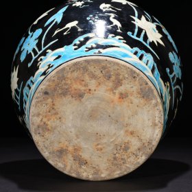 明永乐黑地珐华彩鹭莲纹罐 30*30厘米