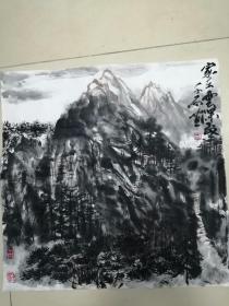 手绘国画山水家在云深处