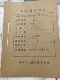 商标档案：神山牌铁合金商标2枚，鄂州市葛店铁合金厂