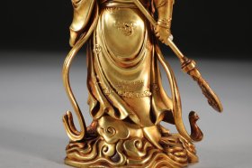 明 铜胎鎏金关公韦陀立像 一对