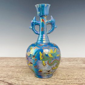 宋定窑七彩荧光刻诗文花瓶 高28.5厘米直径15厘米