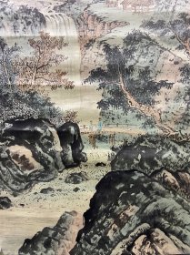 石峰《溪山競秀图》，青绿绢本软片。