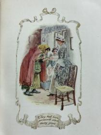 豪华羊犊皮精装：The Vicar of Wakefield 《威克斐牧师传》1904年初版豪华烫金vellum羊犊皮封面特装本， 插画大师C. E. Brock 绘本豪华满堂烫金精装古董书 24张早期套色插图 品相绝佳