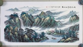 中国美术家协会会员刘景泉 ，山水画，峡谷青翠水好镜，很有意境，写意画法，皴法点染，纯手绘，假一赔万，都是本人精心收藏的，支持三方鉴定，刘景泉老师本人真人真迹纯手绘的原创大作，实际画的比照片拍出来要漂亮的多，笔法苍劲有力，浓淡干湿焦，行云流水。尺寸1.38米×70公分的，四尺整张的，家里客厅，沙发背景墙，书房，茶室办公室都可悬挂，宣纸软片已经托底好了，回家可以直接装框。