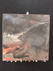 李晓轩，2013年作，硬卡泼彩山水精品，尺寸39×39厘米，厚两毫米，中国画艺术家联盟主席、中华书画协会常务理事、《艺术市场》画院签约画家、中国彩墨画艺术家协会会长、中国画研究创作中心主任、精品泼彩，收藏价值高！