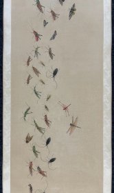 (字画议价) 百虫图长卷 绢画 整体517*45.5cm 画心289*39cm