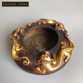 铜鎏金笔洗螭龙铜罐