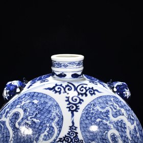元青花海水龙纹扁壶 高46厘米宽40