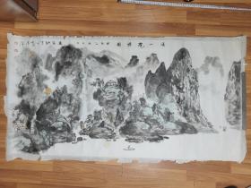著名画家娄家骐四尺整张山水画《溪山揽胜图》，69*136㎝。