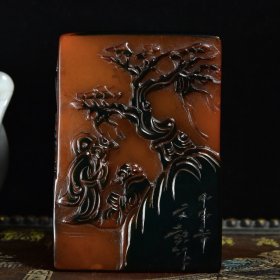 石乌鸦皮田黄石【香山雅聚】印章 包 净尺寸：高10x7x7cm 净重：1323克