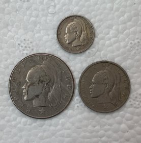 利比里亚10.25.50分3枚 铜镍16.5-29mm 流通品相 50分脸部有瑕疵 按图发货