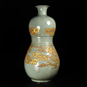 金器铜器黄金器皿铜鎏金掐丝瓷器花瓶摆件 约1045克