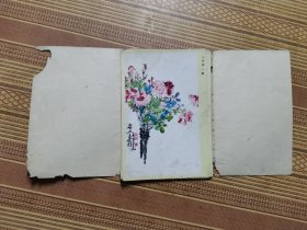 花卉（王个簃绘画）1958年人美1版1印，活页10张一套全