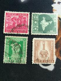 外国邮票  印度早期邮票4枚