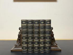 1900《司各特回忆录》Memories of Scott 伦敦著名工坊Bickers&Son装帧，名社麦克米伦Macmillan出版。古董英式全皮封面，书口三面烫金。五册全套。