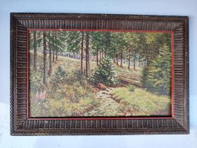 1957年欧洲草纸板老油画，有款不详。